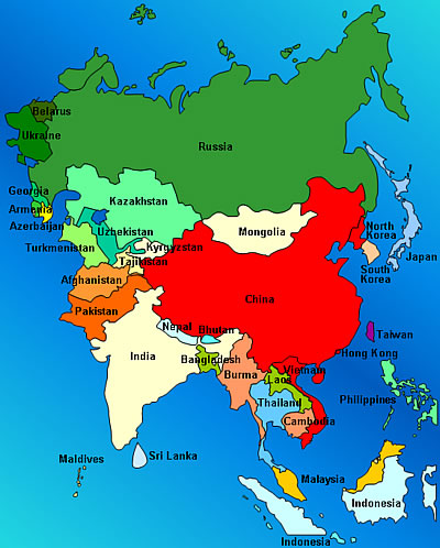 map of japan and china. China